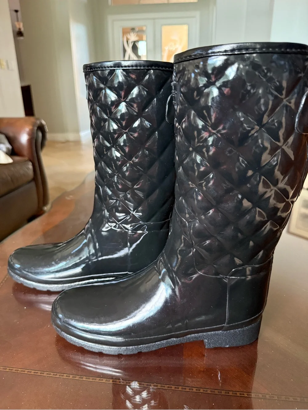 Hunter Refined Gloss Quilted Short Black Rain Boot